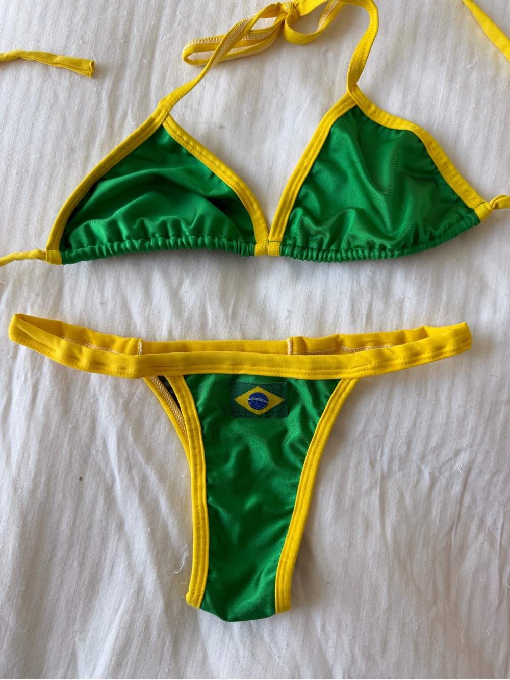 Green & Yellow Triangle Bikini Set with Brazil Flag Accent